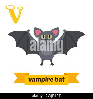 Mazza vampira. Lettera V. Carini alfabeto animale per bambini in vettore. Simpatici animali da cartone animato. Illustrazione vettoriale Illustrazione Vettoriale
