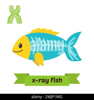 Pesce a raggi X. X lettera. Carini alfabeto animale per bambini in vettore. Simpatici animali da cartone animato. Illustrazione vettoriale Illustrazione Vettoriale
