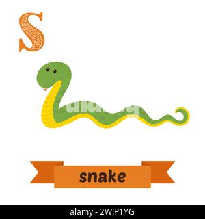 Serpente. Lettera S. Carini alfabeto animale per bambini in vettore. Simpatici animali da cartone animato. Illustrazione vettoriale Illustrazione Vettoriale