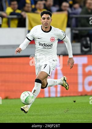 BRUXELLES - Omar Marmoush di Eintracht Francoforte durante la partita di play-off di UEFA Europa League tra R. Union Sint Gillis ed Eintracht Francoforte allo stadio lotto Park il 15 febbraio 2024 a Bruxelles, Belgio. ANP | Hollandse Hoogte | GERRIT VAN COLOGNE Foto Stock