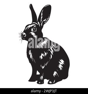 Disegnare un'illustrazione realistica della silhouette di coniglio. Silhouette Pry Easter Bunny Black Ink su sfondo bianco. Illustrazione Vettoriale