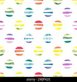 Motivo a pois colorato e senza cuciture. Sfondo vettoriale con cerchi a strisce ad acquerello Illustrazione Vettoriale