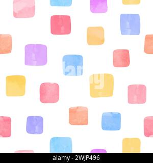 Motivi quadrati colorati. Sfondo geometrico vettoriale senza cuciture con forme ad acquerello Illustrazione Vettoriale
