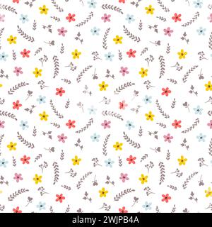 Motivo senza cuciture con fiori simpatici. Sfondo naturale. Elementi decorativi floreali. Illustrazione vettoriale Illustrazione Vettoriale
