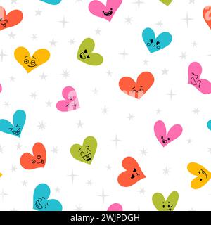 Modello astratto senza cuciture con diverse forme di cuore. Texture moderna ed elegante. Sfondo alla moda disegnato a mano. Illustrazione vettoriale Illustrazione Vettoriale