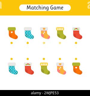 Gioco di abbinamento per bambini. Foglio di lavoro con calzini. Trovare la coppia corretta. Attività per bambini in età prescolare. Illustrazione vettoriale Illustrazione Vettoriale