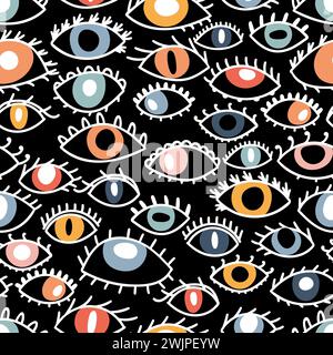 Motivo senza cuciture con occhi colorati disegnati a mano. Stile alla moda. Sfondo elegante. Occhio malvagio, stregoneria, magia. Illustrazione vettoriale Illustrazione Vettoriale