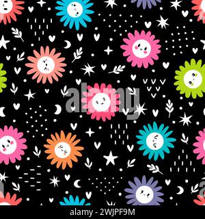 Fiori a margherita senza cuciture. Grazioso motivo floreale senza cuciture. Splendida stampa in camomilla, ideale per tessuti, carta da imballaggio. Illustrazione vettoriale Illustrazione Vettoriale