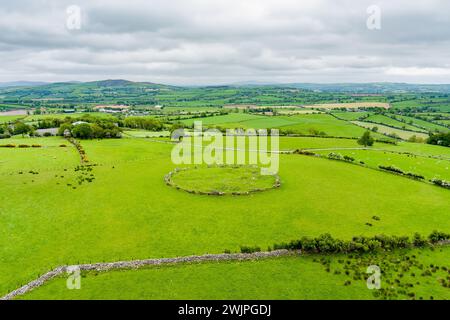 Cerchio di pietre di Beltany, un impressionante sito rituale dell'età del bronzo situato a sud della città di Raphoe, nella contea di Donegal, Irlanda. Risalente al 2100-700 a.C. circa Foto Stock
