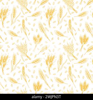 Motivo senza cuciture con spikelets di grano disegnati a mano in schizzo. Orecchie di grano. Segale, orzo, grano. Illustrazione vettoriale Illustrazione Vettoriale
