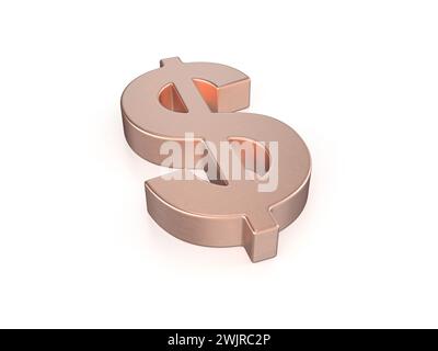 Simbolo del dollaro di Cooper su sfondo bianco. illustrazione 3d. Foto Stock