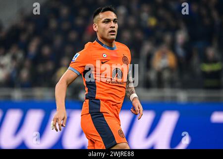 Milano, Italia. 16 febbraio 2024. L'attaccante argentino n. 10 Lautaro Martinez dell'Inter Milan durante la partita di calcio di serie A Inter Milan contro Salernitana allo Stadio San Siro crediti: Piero Cruciatti/Alamy Live News Foto Stock