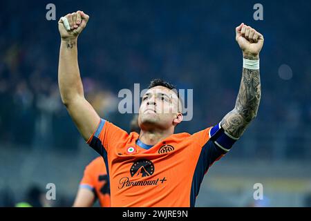 Milano, Italia. 16 febbraio 2024. L'attaccante argentino n. 10 Lautaro Martinez dell'Inter Milan durante la partita di calcio di serie A Inter Milan contro Salernitana allo Stadio San Siro crediti: Piero Cruciatti/Alamy Live News Foto Stock