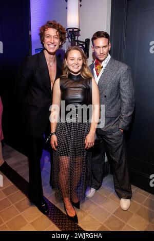 ARD Blue Hour 2024 Daniel Donskoy, Sonja Gerhardt und Vladimir Burlakov bei der ARD Blue Hour 2024 im Telegraphenamt anlässlich der 74. Internationalen Filmfestspiele Berlin Berlinale AM 15.02.2024 a Berlino. *** ARD Blue Hour 2024 Daniel Donskoy, Sonja Gerhardt e Vladimir Burlakov all'ARD Blue Hour 2024 al Telegraphenamt in occasione del 74° Berlin International Film Festival Berlinale il 15 02 2024 a Berlino Copyright: XEventpressxKochanx Foto Stock