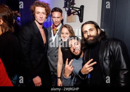 ARD Blue Hour 2024 Daniel Donskoy, Vladimir Burlakov, Sonja Gerhardt, HuÌˆseyin Top und Arman Kashani bei der ARD Blue Hour 2024 im Telegraphenamt anlässlich der 74. Internationalen Filmfestspiele Berlin Berlinale AM 15.02.2024 a Berlino. *** ARD Blue Hour 2024 Daniel Donskoy, Vladimir Burlakov, Sonja Gerhardt, HuÌˆseyin Top e Arman Kashani all'ARD Blue Hour 2024 al Telegraphenamt in occasione del 74° Berlin International Film Festival Berlinale il 15 02 2024 a Berlino Copyright: XEventpressxKochanx Foto Stock