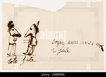 Francesco Victor Hugo (1828-1873). Caricatura di Toto e Jule. Piume marrone e inchiostro sulla carta. Parigi, casa di Victor Hugo. Disegno, inchiostro marrone, carta, carattere, caricatura, penna Foto Stock