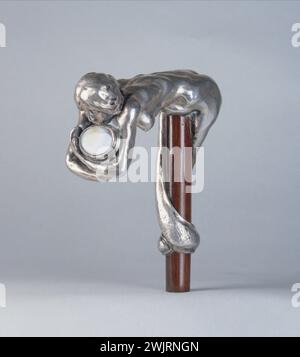 Francesco Rupert Carabin (1862-1932). "Silver cane handle, Agate and Bois, 1904". Argento e legno. Museo delle Belle Arti della città di Parigi, Petit Palais. 26980-8 Agata, argento, modalità accessori, manico per bastone, legno Foto Stock