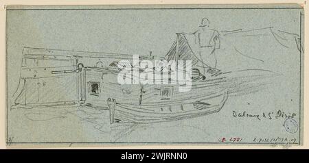 Lepère, Auguste (n.1849-11-30-D.1918-11-20), Chalands Study on the Seine: Saint-Dizier boat (titolo fittizio). Matita. Museo Carnavalet, storia di Parigi. Foto Stock