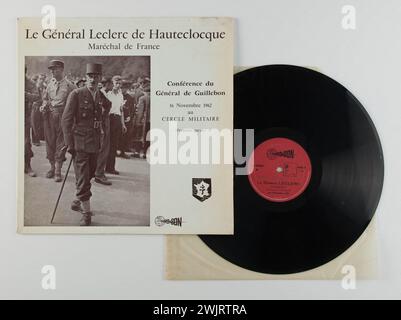 DISCO 33 RAPS Conferenza generale di Guillebon sul generale Leclerc del 16 novembre 1962 parte. Etichetta Euro Son. Museo generale Leclerc dell'Hauteclocque e della liberazione di Parigi, Museo Jean Moulin. DISCO IN VINILE Foto Stock