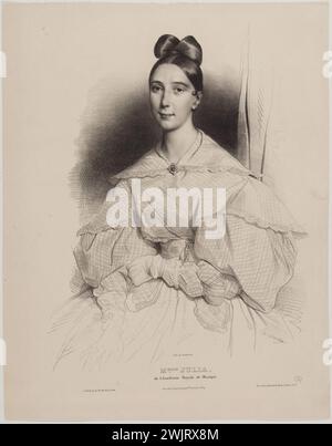 Achille Devéria (1800-1857), incisore francese, e Rose Joseph Lemercier (1803-1887), stampatore-litografia francese. Ritratto di Mademoiselle Julia, prima ballerina della Royal Music Academy. Litografia su carta, 1840. Parigi, museo Carnavalet. 77635-18 Royal academy of Music, panino, acconciatura, ballerino, disegno, litografia, premiere, ritratto Foto Stock