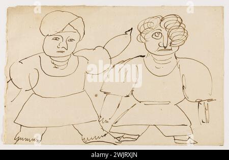 Victor Hugo (1828-1873). Caricatura di due donne. Piume marrone e inchiostro sulla carta. Parigi, casa di Victor Hugo. Disegno, inchiostro marrone, donna, personaggio, caricatura, penna Foto Stock