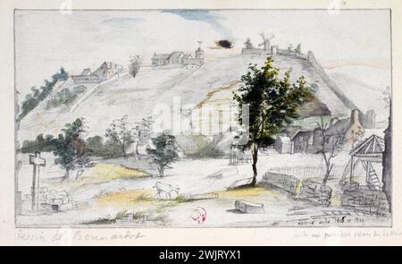Alfred Bonnardot (1808-1884). Montmartre. Matita e acquerello su carta crema, 1826-1829. Parigi, museo Carnavalet. 79252-3 Foto Stock