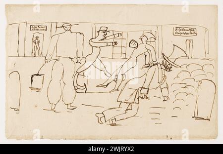 Francesco Victor Hugo (1828-1873). Caricatura. Piume marrone e inchiostro sulla carta. S.D. Paris, casa di Victor Hugo. Disegno, inchiostro marrone, carta, caricatura, piume Foto Stock