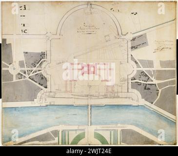 Pierre-Francois-Léonard Fontaine (1762-1853). "Piano generale del Palais du ROI de Rome e dintorni", 1813. Disegno. Parigi, museo Carnavalet. 35775-8 Aiglon, dintorni, arrondissement 16th 16th 16th 16th 16th 16, Drawing, French Emperor Son, Plane General, First Empire, palazzo, re roma, architettura Foto Stock