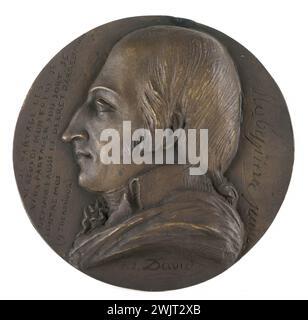 David d'Angers (1788-1856). Ritratto di Maximilien de Robespierre (1758-1798), politico francese. Bronzo. Calotta di sabbia. Parigi, museo Carnavalet. 60825-3 Bronzo, ghisa di sabbia, politico, politico francese, medaglia, profilo, ritratto Foto Stock