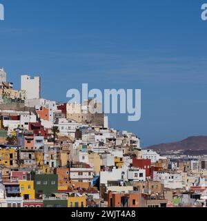 Vista aerea della parte più antica di Las Palmas de Gran Canaria presa dal quartiere collinare di San Juan Foto Stock