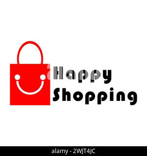 icona della shopping bag. logo simbolo della shopping bag. Illustrazione vettoriale della borsa per la spesa in carta sorridente Illustrazione Vettoriale