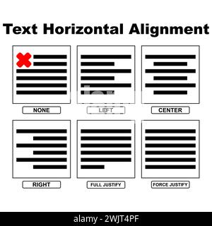 Illustrazione vettoriale dell'icona di allineamento orizzontale del testo. Set di icone Modifica testo. Formattazione e modifica, copywriting. Pulsanti di allineamento e formattazione. Isola Illustrazione Vettoriale