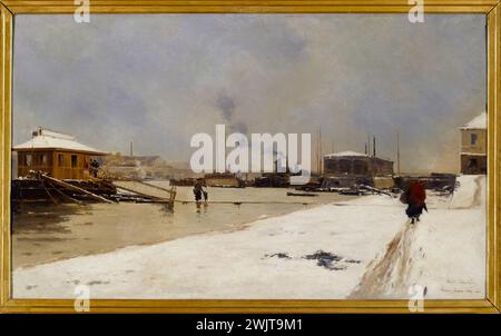 Pierre Vauthier (1845-1916). "Il porto inferiore del ponte Tolbiac durante l'alluvione". Olio su tela, 1887. Parigi, museo Carnavalet. Porto BAS, bianco, alluvione, Senna, IIIEME IIIE III 3° 3° arrondissement, alluvione, neve, opera d'arte, paesaggio, ponte tolbiaco, panorama, tavola, XIX XIX XIX XIX XIX XIX XIX XIX secolo, olio su tela, scena Foto Stock