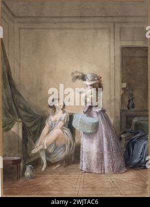 Jean-Baptiste Mallet (1759-1825). "I lavoratori alla moda". Mal di gola. Parigi, museo Cognacq-Jay. 35787-19 commerciante, donna, gouache, vestito, lavoratore, bagno Foto Stock