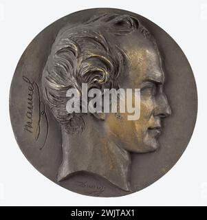 David d'Angers (1788-1856). Ritratto di Jacques-Antoine Manuel (1775-1827), politico francese. Bronzo, ghisa sabbiosa. Diciannovesimo secolo. Parigi, museo Carnavalet. 58288-14 avvocato, bronzo, sabbia colata, politico francese, profilo, verticale Foto Stock