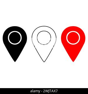 set di icone con puntatore. Vettore icona posizione. Posizione della mappa di ricerca. Icona della posizione dei PIN. Illustrazione Vettoriale
