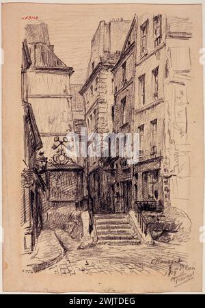 Camille Bourget. Rue Saint-Bon nel 1907. Parigi (ivème arr.), 1907. Matita su carta crema leggera. Parigi, museo Carnavalet. 77657-10 Arrondissement, chiave, matita, disegno, segno, scala, facciata, edificio, 4° 4° 4° 4° 4° 4° 4° 4°, a piedi, quartiere parigino, rue Saint-Bon Foto Stock