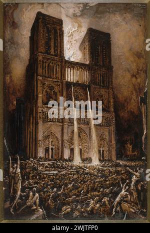 Francois-Nicolas Quantle (1825-1901). "Truas assediava Notre-Dame de Paris". Parigi, casa di Victor Hugo. 33392-14 Assiege, cattedrale, folla, Notre-Dame, Notre-Dame de Paris, scene romantiche, Truand Foto Stock