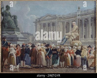 Pierre-Antoine Demachy (1723-1807). "Mostra di Perrin". Parigi, museo Carnavalet. 27303-6 Esercito, Place de la Concorde, Rivoluzione francese, Rivoluzione, speculazione Foto Stock