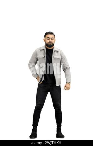 Un uomo, a figura intera, su sfondo bianco Foto Stock