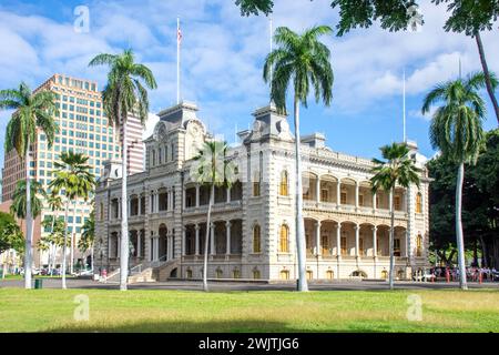 Palazzo Iolani del XIX secolo, King Street, Honolulu, Oahu, Hawaii, Stati Uniti d'America Foto Stock