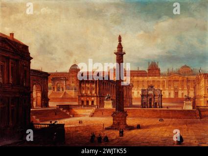 Domenico Ferri (1795-1878). "Veduta composita dei monumenti parigini, con la colonna Vendôme, Palais-Royal, porte Saint-Denis, Tuileries, Gardeuble, Arc de Triomphe du Carrousel, Hôtel de la Monnaie, colonnato del Louvre, cappella espiratoria, statue equestri di Luigi XIV (Place des Victoires) e Enrico IV (Pont-Neuf). 1836. Olio su tela. Parigi, museo Carnavalet. 59655-7 Arc de Triomphe, Borbone, Carrousel, Cappella espiatoria, Colonnato Louvre, colonna Vendome, Gardeble, Hotel de la Monnaie, monumento Parisien, Palais-Royal, Pont-Neuf, porte Saint-Denis, re francese, statua equestre, Tuileri Foto Stock