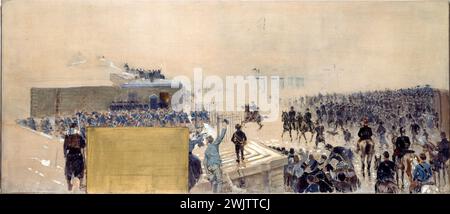 Adolphe Binet (1854-1897). "Sede centrale di Parigi - l'uscita, schizzo per il municipio (Cabinet du Prefet)", 1889. Museo delle Belle Arti della città di Parigi, Petit Palais. A cavallo, esercito francese, gabinetto prefetto, schizzo, guerra del 1870-1871, municipio, sede della città, soldato francese, uscita, fortificazione, fortificazione Foto Stock