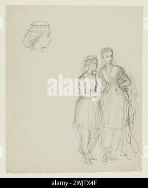 Anais Toudouze (1822-1899). "Donna che indossa un cappello". Piombo mio, white paper. Intorno al 1867. Galliera, museo della moda della città di Parigi. 37824-12 disegno, donna, piombo mio, secondo impero, cappello, vestiti Foto Stock