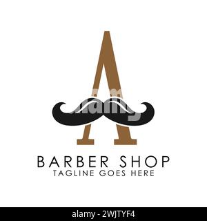 Lettera iniziale A disegno del logo dei baffi. Alfabeto icona barbiere Illustrazione Vettoriale