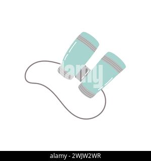 Materiale per escursioni - icona di colore binoculare disegnata a mano. L'illustrazione vettoriale può essere utilizzata per lo sfondo di avventure di viaggio, biglietti di auguri e poster. Illustrazione Vettoriale