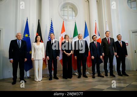 Monaco di Baviera, Germania. 17 febbraio 2024. 60a Conferenza sulla sicurezza di Monaco. Annalena Baerbock (Buendnis 90/i Verdi), Ministro federale degli Esteri, fotografata alla riunione dei ministri degli Esteri del G7. Monaco, 17 febbraio 2024. Fotografato per conto del Foreign Office Credit: dpa/Alamy Live News Foto Stock