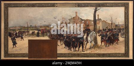 René Joseph Gilbert (1858-1914). Schizzo per il gabinetto del prefetto del Municipio di Parigi: La Défense External. Olio su tela. 1889. Museo di Belle Arti della città di Parigi, Petit Palais. Arte figurativa, decorazioni dipinte, schizzo, municipio, municipio, marie de paris Foto Stock