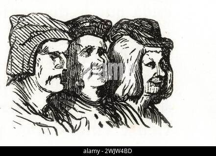 Gustave Doré (1832-1883), designer e Adrien Lavieille (1818-1862), incisore. "Tre persone avverse notano." Illustrazione per Honoré de Balzac, 'Les Contes Drolatiques', Parigi: Société Générale de Librairie, 1855 '. Incisione in legno. Parigi, Maison de Balzac. 101782-30 incisione in legno, illustrazione di opere letterarie, 19 19 19 19 19 19 19 19 xix secolo, incisione Foto Stock