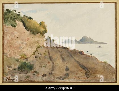 Harpignies, Henri Joseph (n.1819-07-28-D.1916-08-28), vicino massa, paesaggio marino (titolo principale), 1864-07, acquerello su carta. Petit Palais, Museo di Belle Arti della città di Parigi. Foto Stock